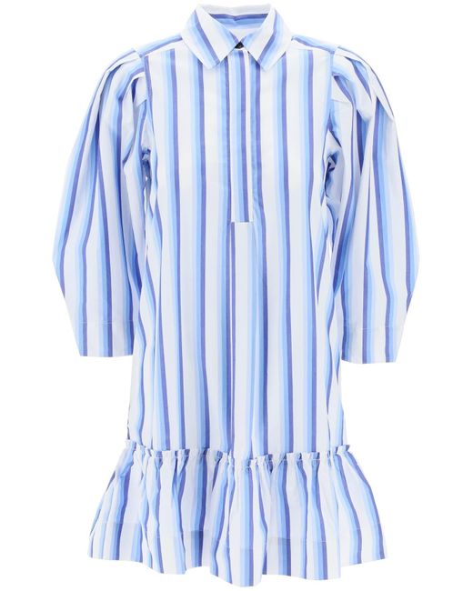Ganni Blue Striped Dress With Ruffles