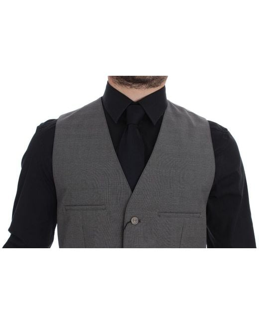 Dolce & Gabbana Brown Grey Cotton Slim Fit Button Front Dress Vest for men
