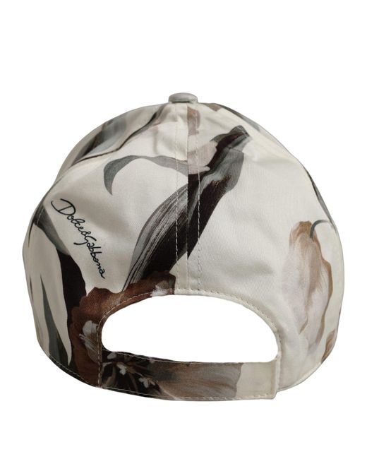 Dolce & Gabbana Gray Men Beige Floral Cotton Baseball Capello Hat for men