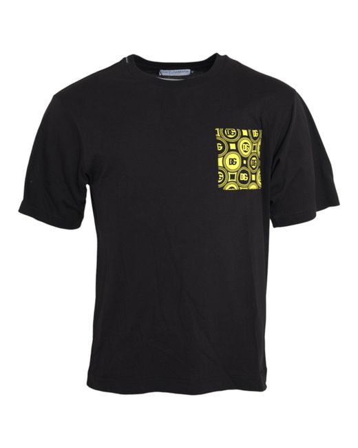 Dolce & Gabbana Black Printed Pocket Cotton Crewneck T-Shirt for men