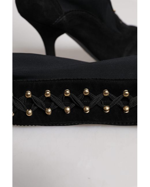 Dolce & Gabbana Black Lace Up Heels High Boots Shoes