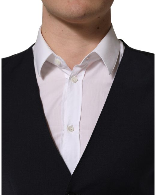 Dolce & Gabbana Black Wool Single Breasted Waistcoat Vest for men