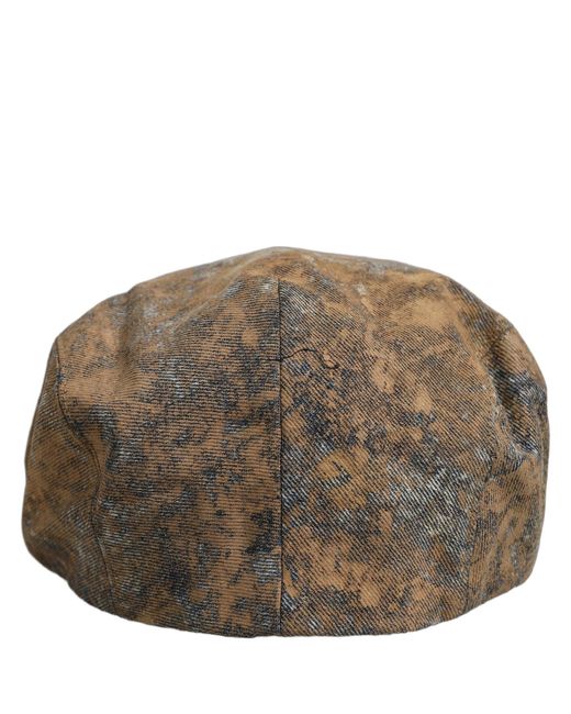 Dolce & Gabbana Black Men Brown Cotton Newsboy Capello Cabbie Hat for men