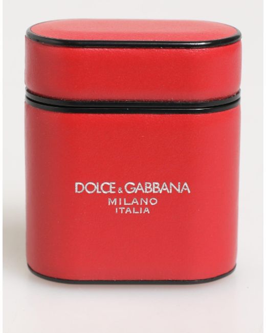 Dolce & Gabbana Red Calfskin Leather Logo Flip Holder Airpods Case