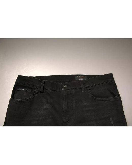 Dolce & Gabbana Black Ripped Logo Cotton Skinny Denim Jeans for men