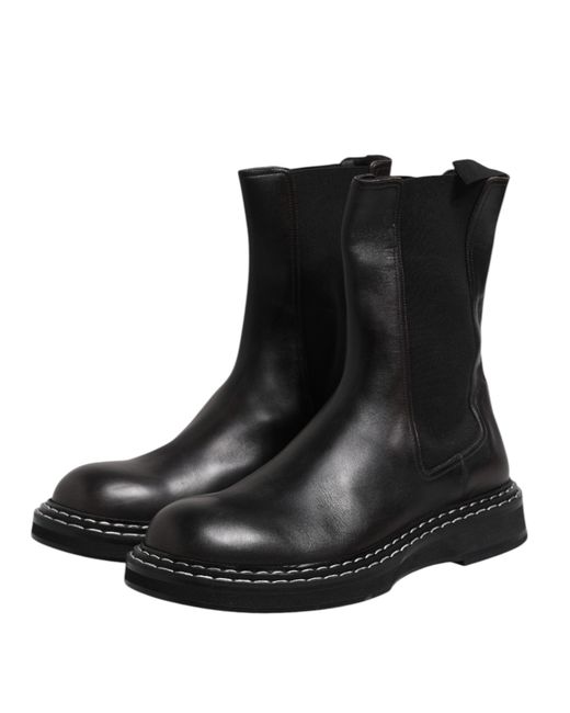 Dolce & Gabbana Black Leather Mid Calf Boots Flats Shoes for men