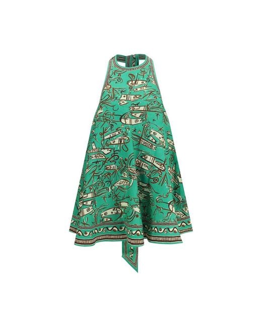 ALÉMAIS Green Bicolor Linen Casual Dress