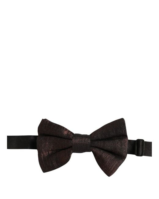 Dolce & Gabbana Black Men Brown 100% Silk Adjustable Neck Papillon Bow Tie for men