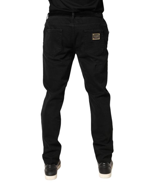 Dolce & Gabbana Black Tattered Skinny Cotton Denim Jeans Elastane Clothing for men