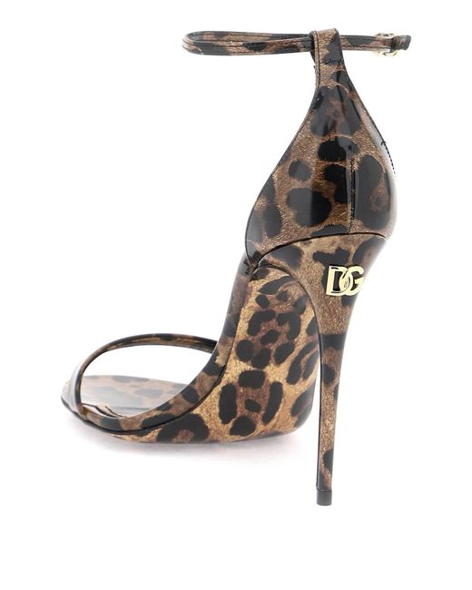 Dolce & Gabbana Brown Leopard Print Glossy Leather Sandals