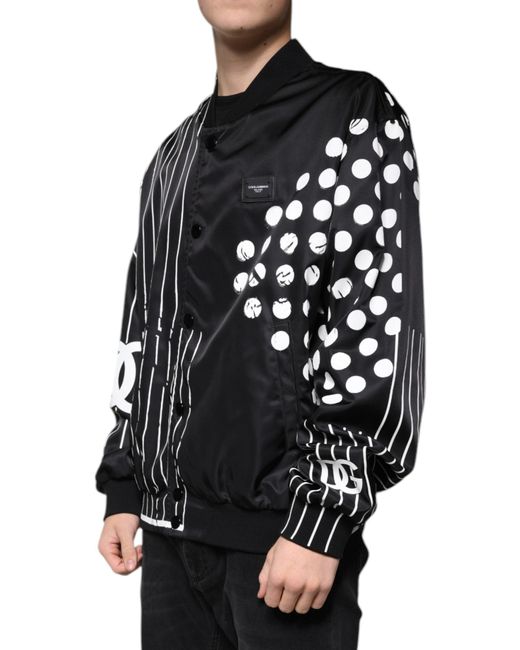 Dolce & Gabbana Black Polka Dot Stripe Nylon Bomber Jacket for men