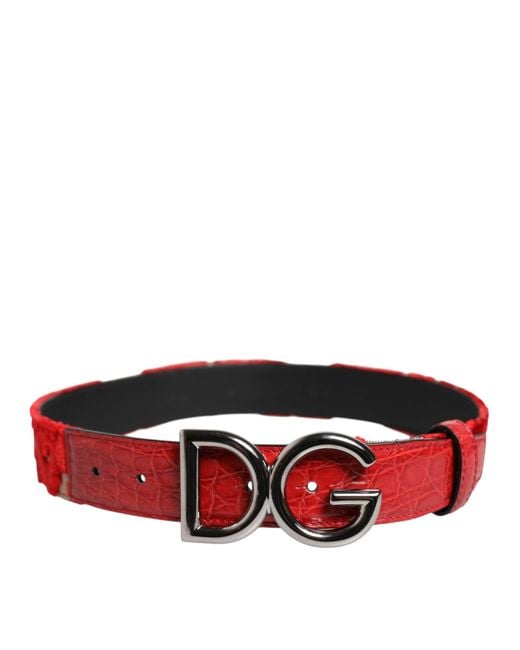 Dolce & Gabbana Red Leather Dg Buckle Belt for men