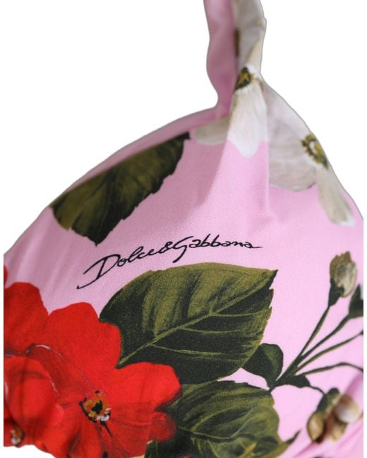 Dolce & Gabbana Pink Floral Print Triangle Beachwear Bikini Top