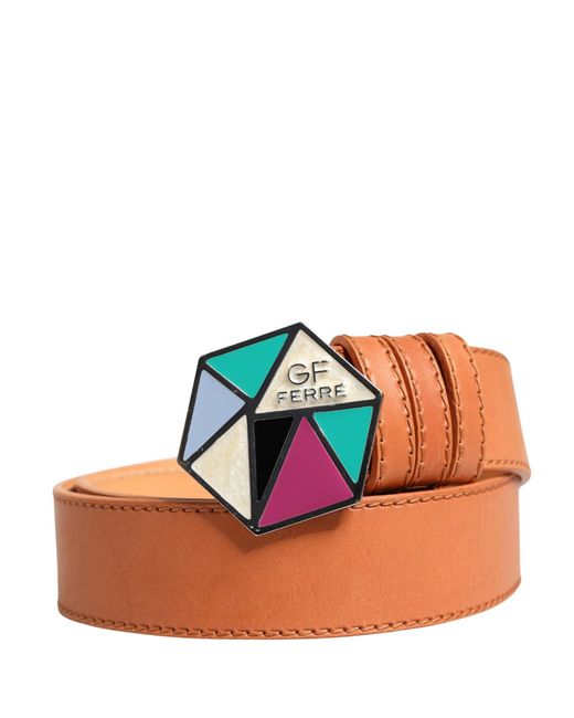 Gianfranco Ferré Orange Leather Hexagon Metal Buckle Waist Belt
