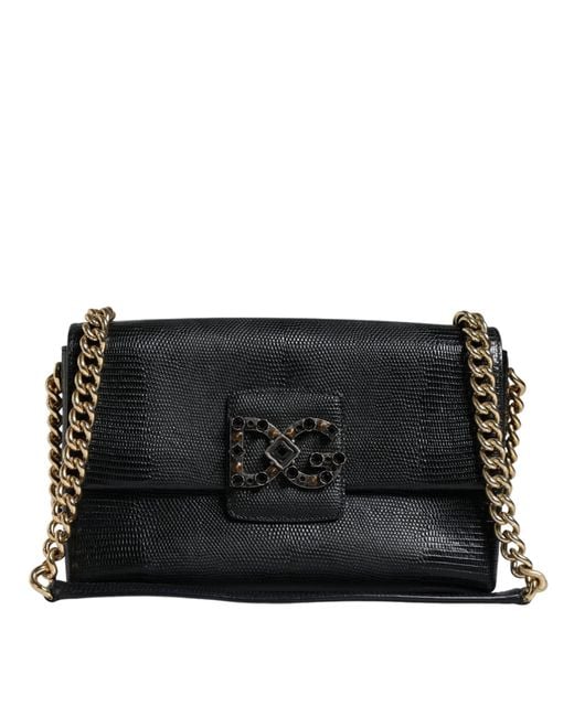 Dolce & Gabbana Black Leather Dg Millennials Crystal Crossbody Bag