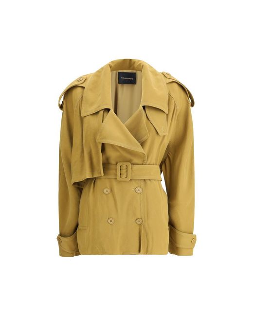 ANDAMANE Yellow Double-Breasted Short Trench Coat