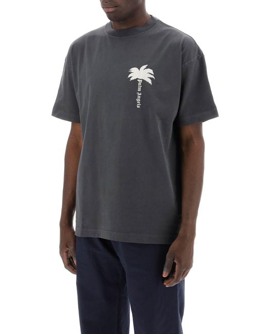 Palm Angels Black Tree Round Neck T Shirt for men