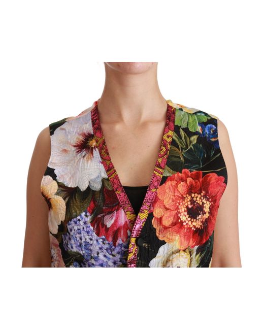 Dolce & Gabbana Multicolor Color Floral Sleeveless Waistcoat Top Vest