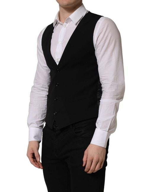 Dolce & Gabbana Black Wool Single Breasted Waistcoat Vest for men