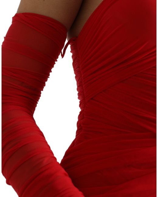 Dolce & Gabbana Red Radiant Stretch Satin Midi Dress