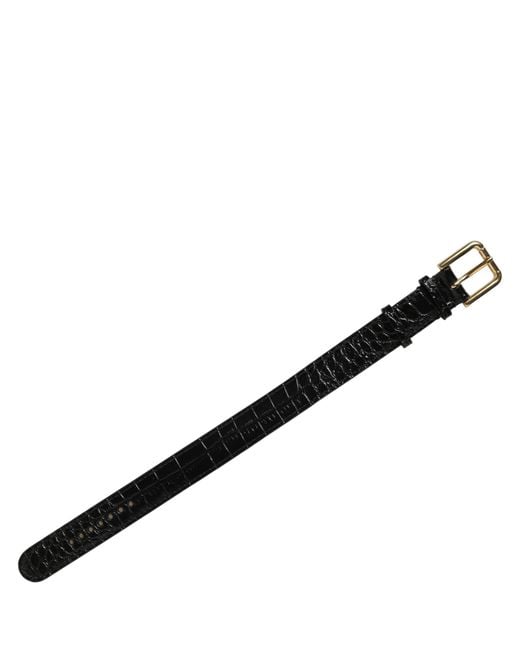 Dolce & Gabbana Black Textured Leather Gold Buckle Belt Strap Bracelet