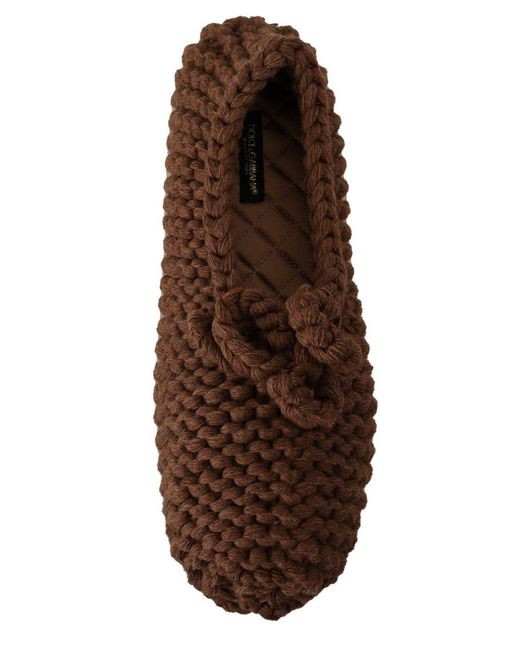 Dolce & Gabbana Brown Elegant Wool Knit Ballerina Flats