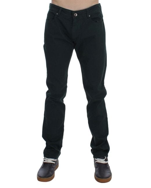 Ermanno Scervino Black Green Cotton Denim Stretch Straight Fit Jeans for men