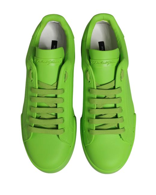 Dolce & Gabbana Green Leather Portofino Low Top Sneakers Shoes for men