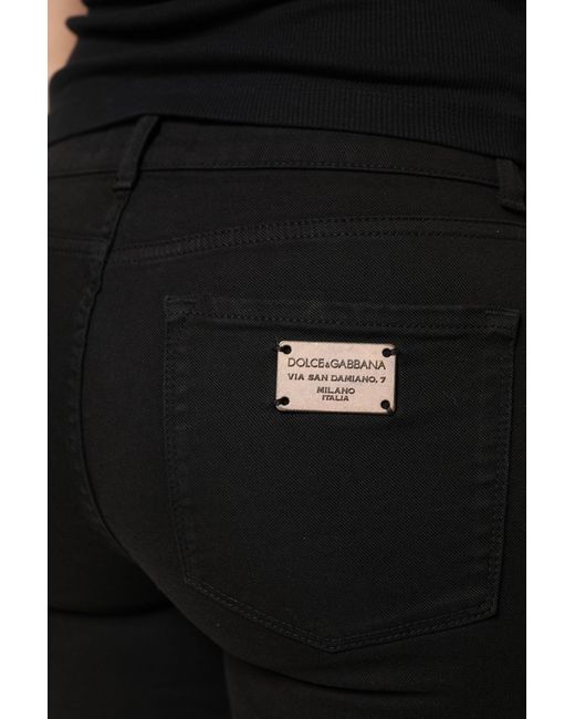 Dolce & Gabbana Black Cotton Logo Mid Waist Skinny Denim Jeans for men