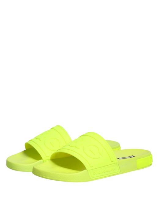 Dolce & Gabbana Yellow Green Rubber Slides Sandals Beachwear Shoes for men