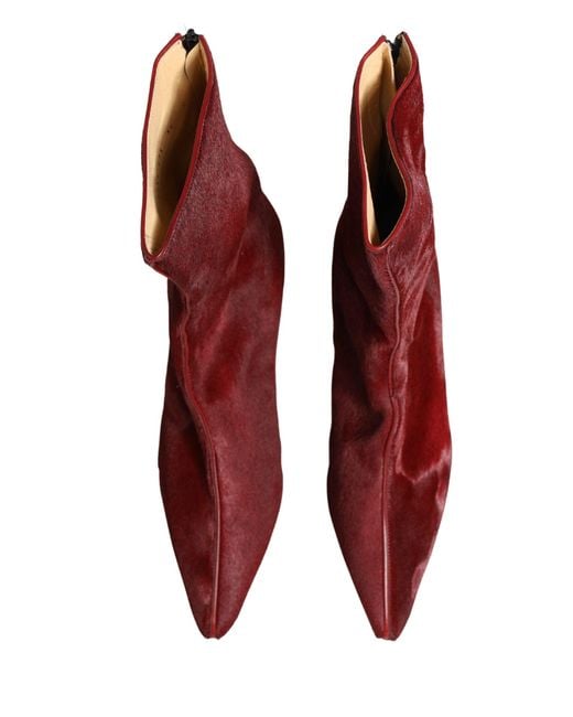 Dolce & Gabbana Red Burgundy Mid Calf Boots Shoes