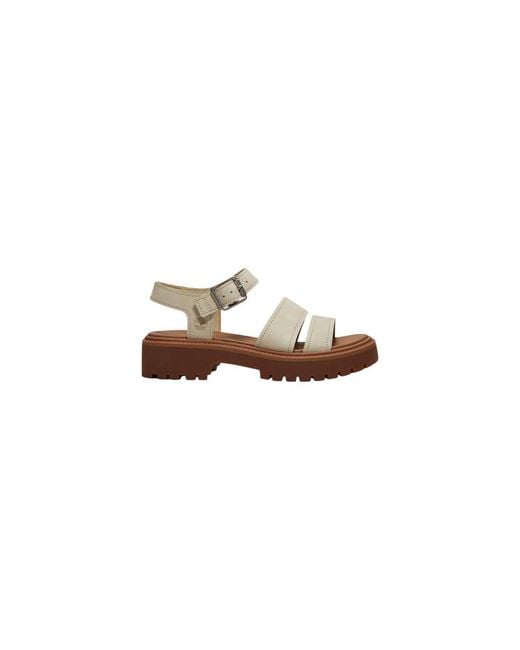 Timberland Brown Beige Leather Platform Sandals