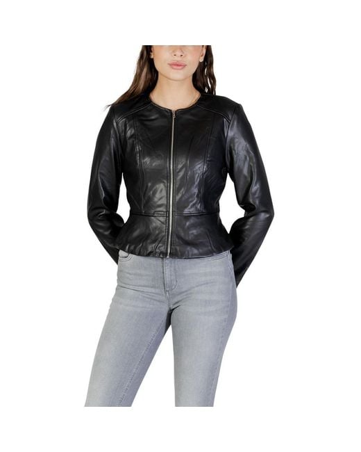 Jacqueline De Yong Black Polyester Leather Jacket
