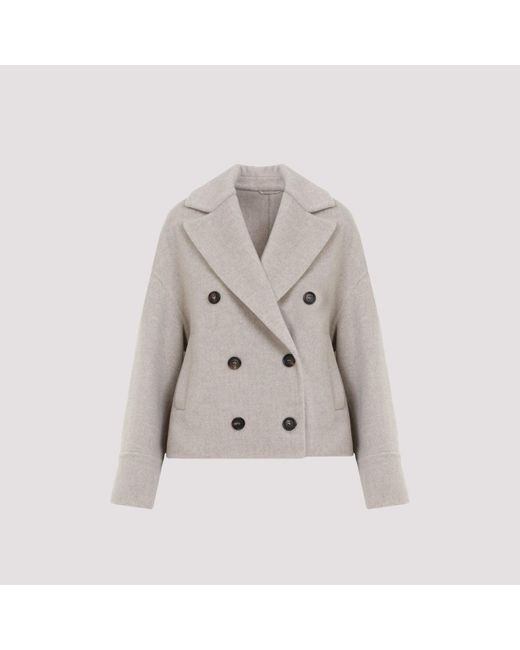 Brunello Cucinelli Gray Beige Db Couture Wool Coat