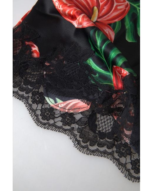 Dolce & Gabbana Gray Black Anthurium Print Silk Camisole Top Underwear
