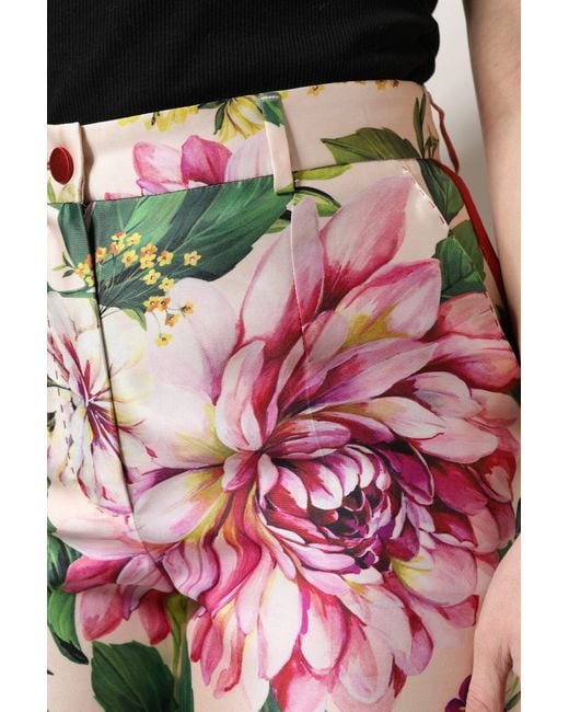Dolce & Gabbana Green Floral Print Silk Trousers