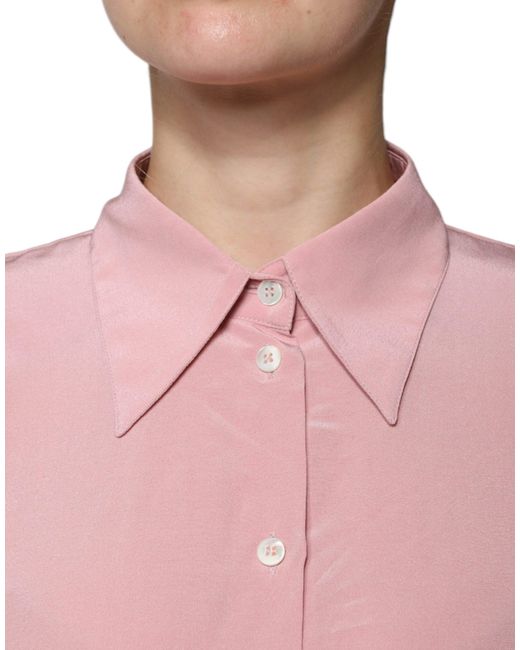 Dolce & Gabbana Pink Cotton Long Sleeves Collared Blouse Top