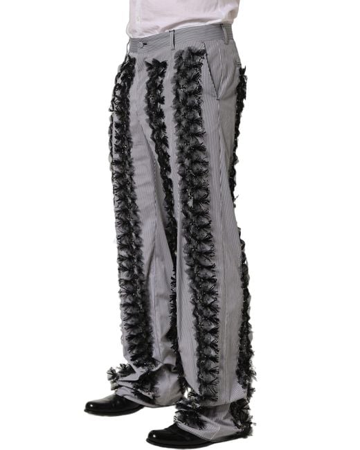 Dolce & Gabbana Blackgray Pinstripe Embellished Trouser Pants for men