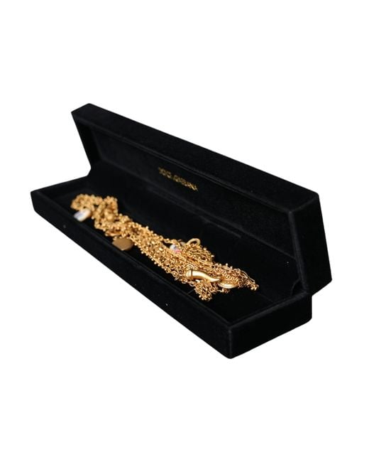 Dolce & Gabbana Metallic Gold Tone Chain Brass Charm Statement Sicily Necklace