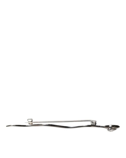 Dolce & Gabbana White Silver Brass Crystal Spilla Serpente Mens Brooch Pin for men