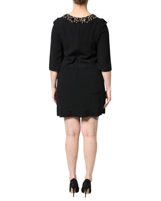 Dolce & Gabbana Black Crystal Embellished Round Neck Mini Dress for men