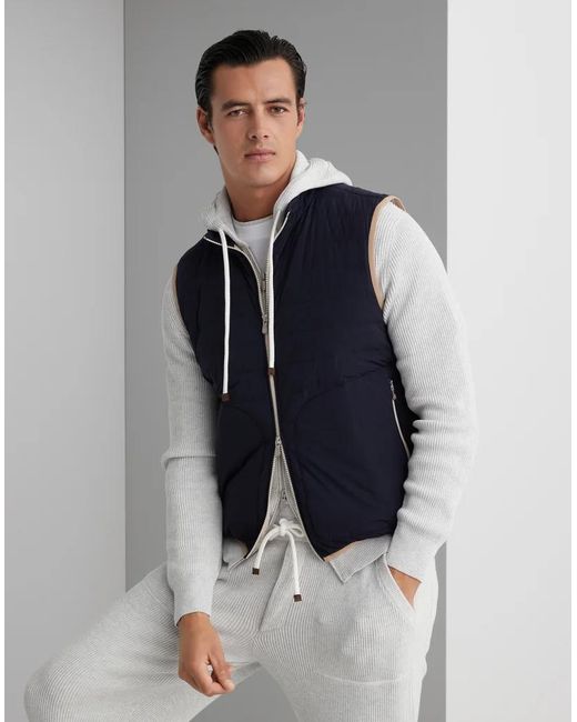 Brunello Cucinelli White Multicolor Polyamide Sleeveless Jacket for men