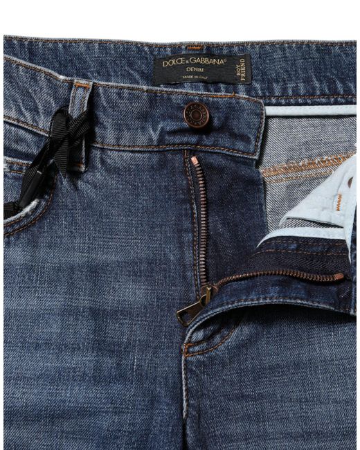 Dolce & Gabbana Blue Cotton Tattered Boyfriend Denim Jeans for men