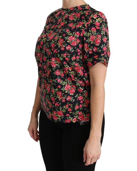 Dolce & Gabbana Black Floral Roses Short Sleeve Top Blouse