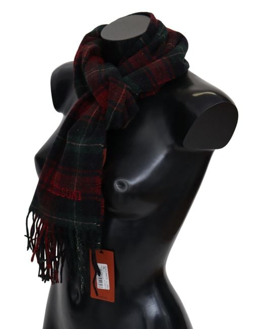 Missoni Black Check Wool Neck Wrap Fringes Scarf for men