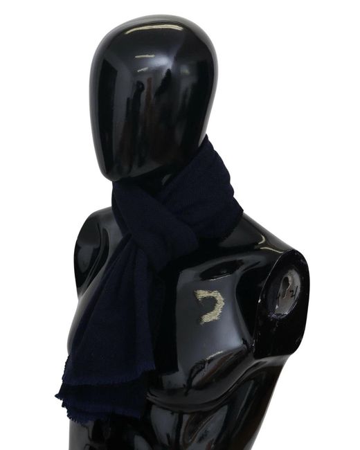 Missoni Dark Blue Wool Unisex Neck Wrap Fringes Logo Scarf