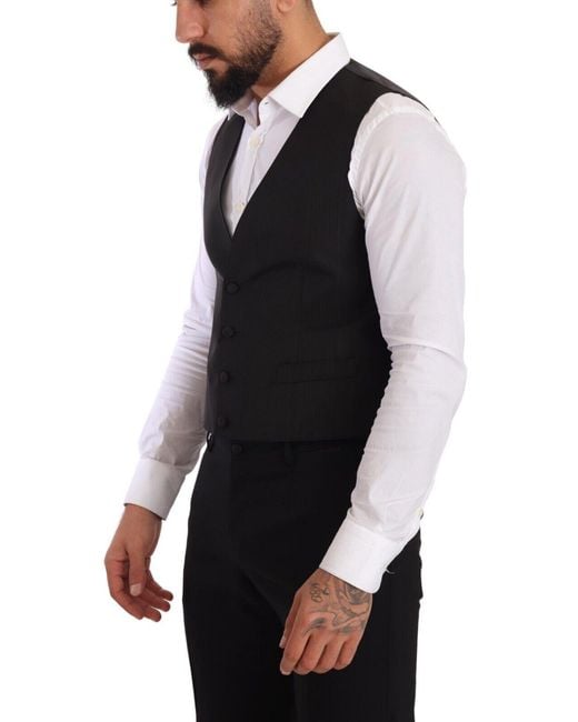 Dolce & Gabbana Black Elegant Silk Dress Vest for men