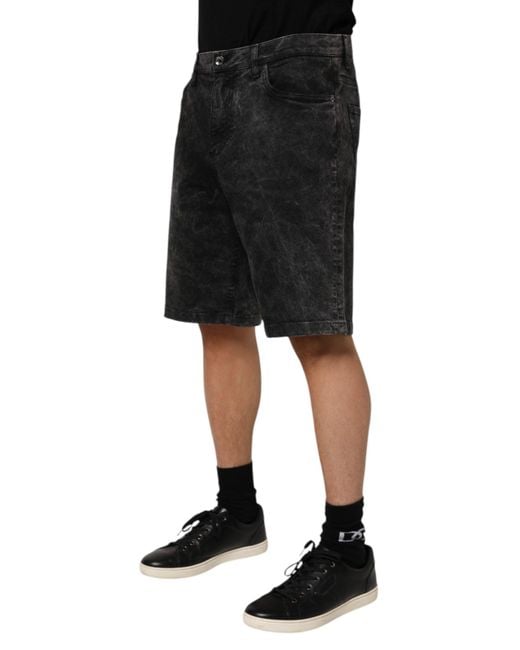Dolce & Gabbana Black Cotton Mid Waist Denim Men Bermuda Short for men