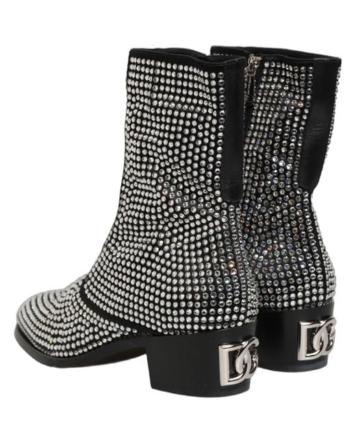 Dolce & Gabbana Black Crystal Embellished Ankle Boots Shoes for men