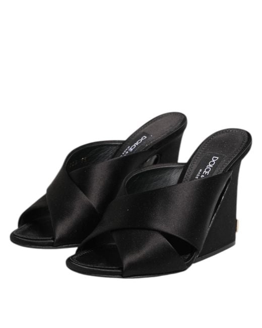 Dolce & Gabbana Black Satin Wedge Sandal
